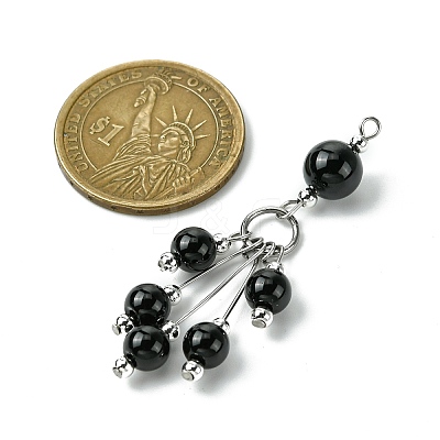 Natural Black Onyx(Dyed & Heated) Round Tassel Big Pendants PALLOY-JF03281-02-1
