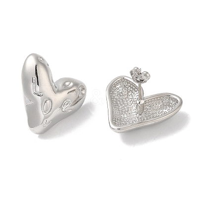 Rack Plating Brass Heart Stud Earrings EJEW-D073-08P-1