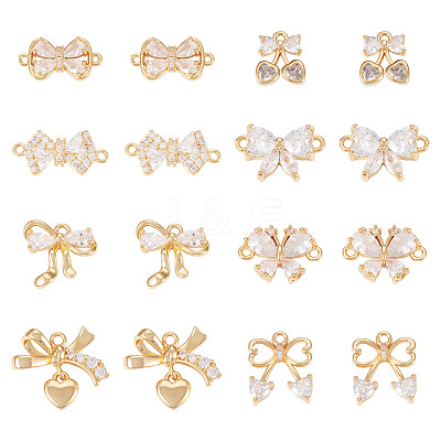 16Pcs 8 Styles Brass Micro Pave Cubic Zirconia Pendants KK-TA0002-49-1
