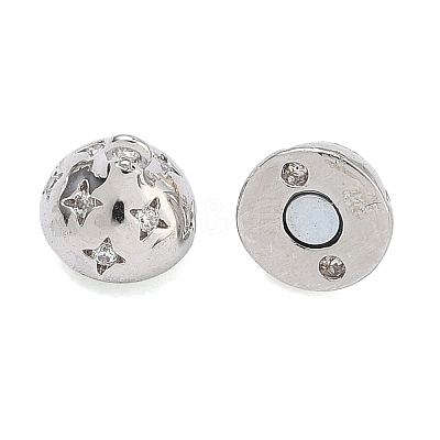 Round Brass Micro Pave Clear Cubic Zirconia Magnetic Clasps KK-C251-12P-1