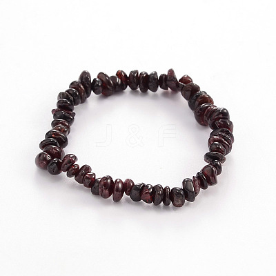 Chips Natural Garnet Beaded Stretch Bracelets X-BJEW-JB01826-09-1