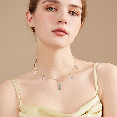 6Pcs 304 Stainless Steel Paperclip Chain Necklaces NJEW-SC0001-57A-G-1
