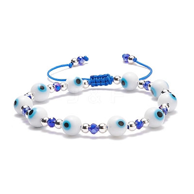 Lampwork Evil Eye & Glass Braided Bead Bracelet BJEW-TA00157-1