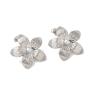 304 Stainlee Steel with Plastic Pearl Studs Earring EJEW-Z045-07P-1