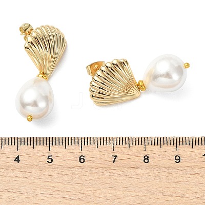 Teardrop Shell Pearl Bead Stud Earrings EJEW-JE07105-02-1