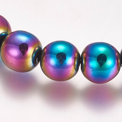 Electroplated Non-magnetic Synthetic Hematite Beaded Stretch Bracelet BJEW-P215-01-10mm-1
