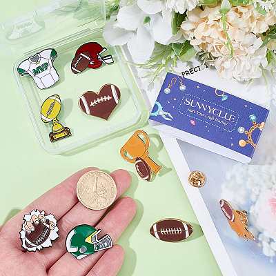 9Pcs 9 Styles Rugby Sports Series Enamel Lapel Pin Backs JEWB-SC0001-98-1