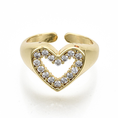 Brass Micro Pave Clear Cubic Zirconia Cuff Rings RJEW-S045-015G-NR-1