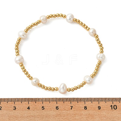 Brass & Natural Cultured Freshwater Pearl Beaded Stretch Bracelets for Women BJEW-JB13736-1