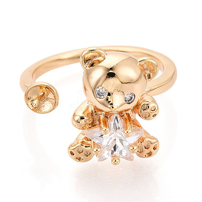 Bear Brass Micro Pave Clear Cubic Zirconia Cuff Ring Settings KK-T076-32G-1