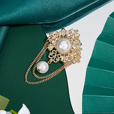 1Pc Flower Alloy Imitation Pearl Fringe Brooches JEWB-FH0002-30-1