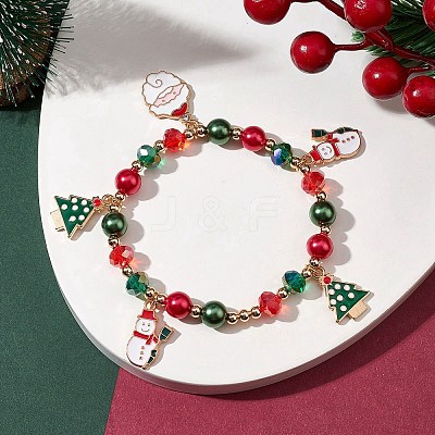 Alloy Enamel Santa Claus Christmas Tree Charm Bracelets BJEW-TA00465-1