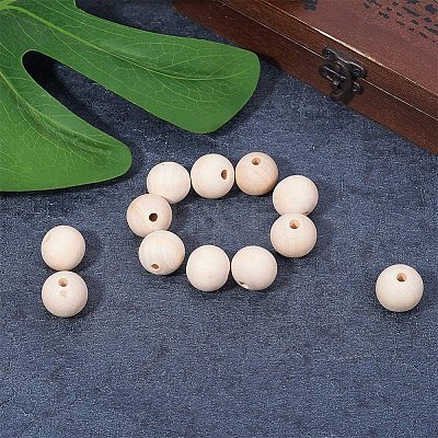 Round Unfinished Wood Beads and Nylon Packaging Vacuum Bag WOOD-PH0008-50-1