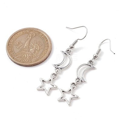Moon & Star Hollow Alloy Dangle Earrings for Women EJEW-JE05627-1