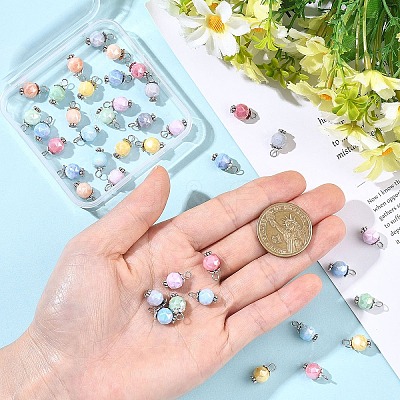 40Pcs 8 Colors Glass Pendants PALLOY-YW00157-1