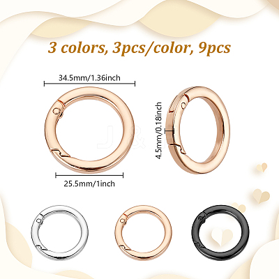 9Pcs 3 Colors Alloy Spring Gate Rings FIND-NB0006-25B-1