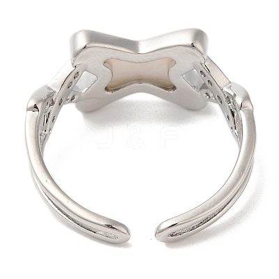 Natural Shell Criss Cross Open Cuff Ring with Cubic Zirconia RJEW-G288-05P-1