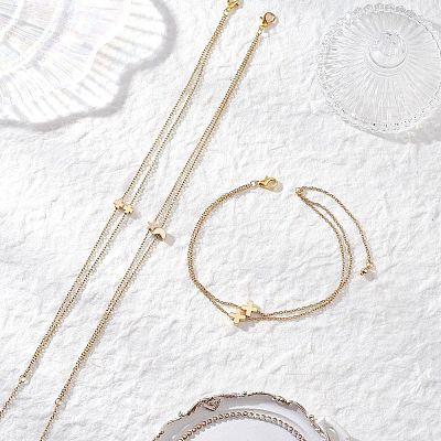 3Pcs 3 Styles Brass Clover Cross Moon Star Link 304 Stainless Steel Cable Chain Anklets for Women AJEW-AN00748-1