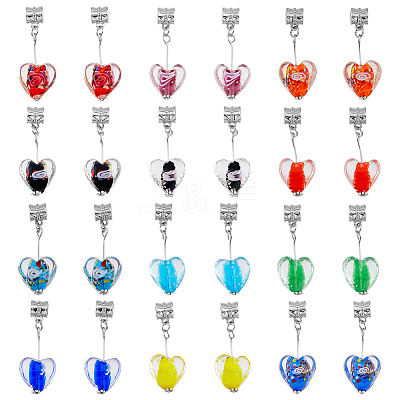 24Pcs 12 Colors Handmade Luminous Lampwork European Dangle Charms PALLOY-AB00087-1