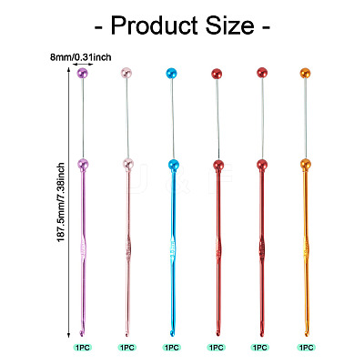 6Pcs 5 Colors DIY Alloy Beadable Crochet Hooks AJEW-TA0003-51-1