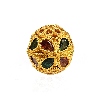 Hollow Rack Plating Brass Colorful Cubic Zirconia Beads KK-L236-14G-1