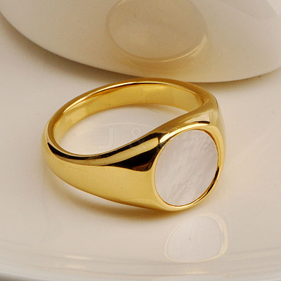 304 Stainless Steel with Natural Shell Finger Rings WGA15AE-02-1