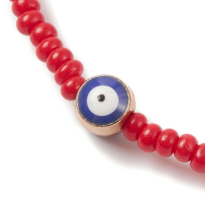 Glass Seed & Alloy Enamel Evil Eye Beaded Stretch Bracelet BJEW-JB09427-1
