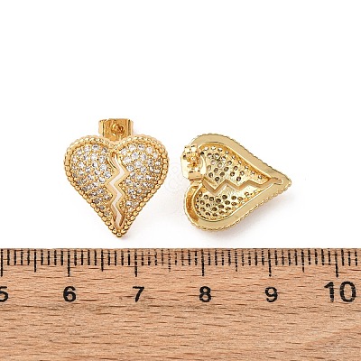 Broken Heart Brass Micro Pave Cubic Zirconia Stud Earrings EJEW-B153-19G-04-1