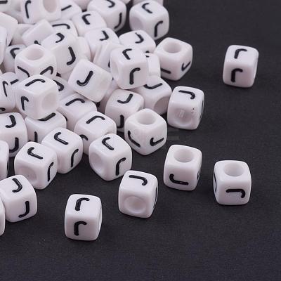 6MM Letter J White Letter Acrylic Cube Beads X-PL37C9308-J-1