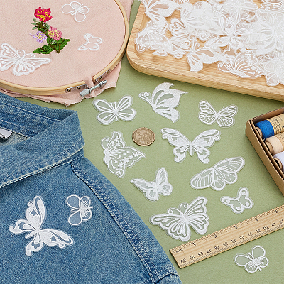 60Pcs 10 Styles Polyester Lace Butterfly Ornament Accessories FIND-FG0005-16-1