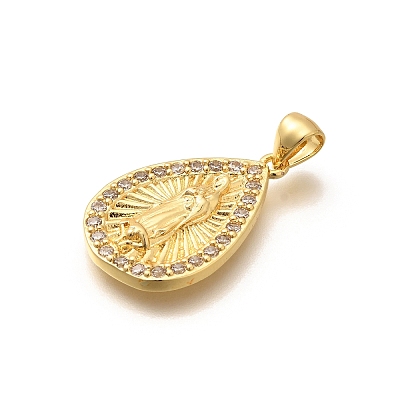 Religion Themed Rack Plating Brass Micro Pave Cubic Zirconia Pendants KK-L226-007G-21-1