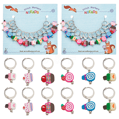 12Pcs 6 Style Handmade Polymer Clay Dessert Charm Locking Stitch Markers HJEW-PH01693-1