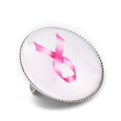 Breast Cancer Awareness Ribbon Glass Brooches JEWB-L019-01B-1