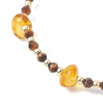 Natural Amber & Tiger Eye Beaded Stretch Bracelets for Women BJEW-JB13352-1