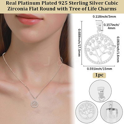 1Pc Rhodium Plated 925 Sterling Silver Pendants STER-BBC0008-33-1