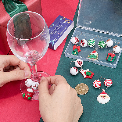 6Pcs Christmas Wood Wine Glass Charms AJEW-SC00009-1