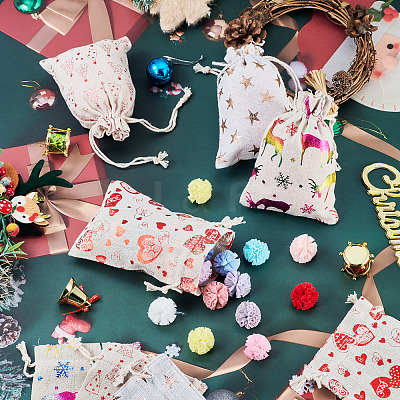 20Pcs 4 Styles Christmas Cotton Fabric Cloth Bag ABAG-TA0002-11-1