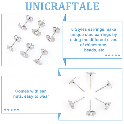 84Pcs 6 Style 201 Stainless Steel Stud Earring Findings STAS-UN0057-42-1