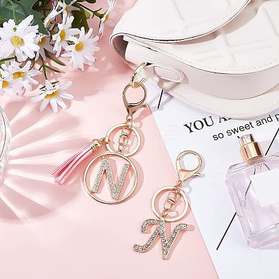 2Pcs 2 Style Alloy Rhinestone Keychain Sets KEYC-WR0001-01N-1