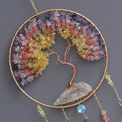 Iron & Brass & Crystal Glass Sun Catcher Pendants HJEW-K049-02-1