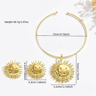 Iron & Aolly Sun Stud Earrings & Pendant Choker Necklaces Sets WG453E0-01-1