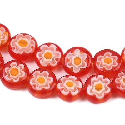 Handmade Millefiori Glass Flat Round Bead Strands LK-P010-02-1