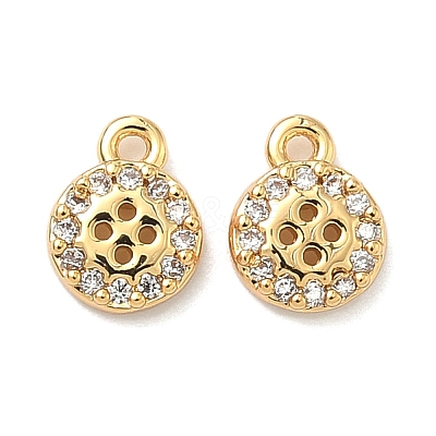 Brass Micro Pave Cubic Zirconia Flat Round Button Charms KK-A281-02G-1