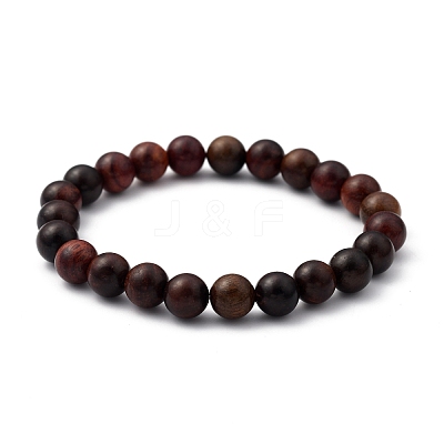 Unisex Natural Wood Beaded Stretch Bracelets BJEW-JB05463-04-1