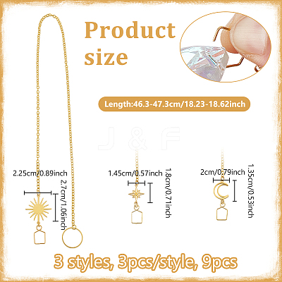 9Pcs 3 Style Brass & Stainless Steel Hanging Ornaments HJEW-NB00312-1
