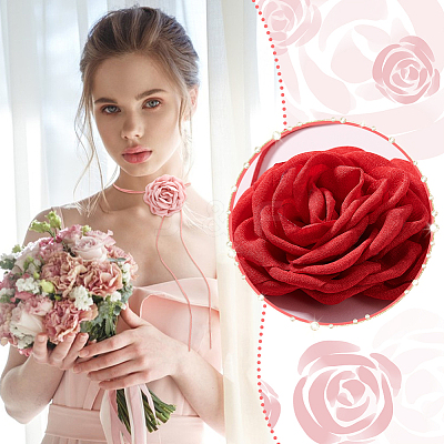 5Pcs 5 Colors Cloth Flower Collar Choker Necklaces AJEW-GA0007-38-1
