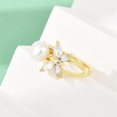 Brass Micro Pave Cubic Zirconia Finger Rings for Women RJEW-D340-02G-04-1