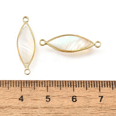 Brass Pave Natural White Shell Connector Charms KK-E794-01G-05-1