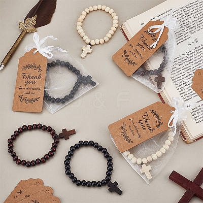 24Pcs Wood Cross Charm Bracelets BJEW-GO0001-43-1