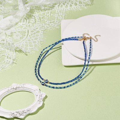 2Pcs 2 Style Resin Evil Eye & Glass Seed Beaded Necklaces Set for Women NJEW-JN03939-1